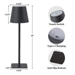 4-Pack 14 In. Matte Black LED Cordless Table Lamp, 3CCT Dimmable Portable Desk Lamps -Lamp Parts black c cattleya table lamps hca2615 4tm 1f 1000