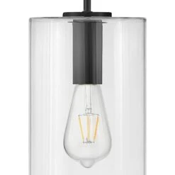 Lane Black + Clear Glass Cylindrical Pendant Light -Lamp Parts black clear glass lark pendant lights 83377bk 1f 1000