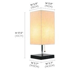 6 In. Black Metal Small Desk Lamp With 2 USB Ports Bedside Lamps For Bedroom Nightstand Lamps W/Oatmeal Shade (1-Light) -Lamp Parts black desk lamps hd usb 01 c3 1000