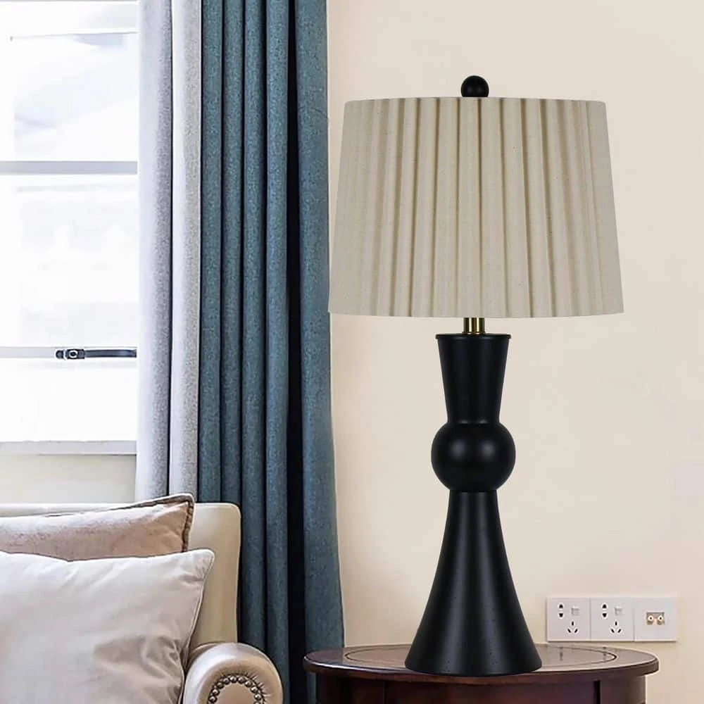 Pair Of 27 In. Black Metal Column Table Lamps With Designer Mini-Fluted Shades 4 Pair Of 27 In. Black Metal Column Table Lamps With Designer Mini-Fluted Shades - Image 2