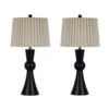 Pair Of 27 In. Black Metal Column Table Lamps With Designer Mini-Fluted Shades -Lamp Parts black fangio lighting table lamps w 1741blk 2pk 64 1000