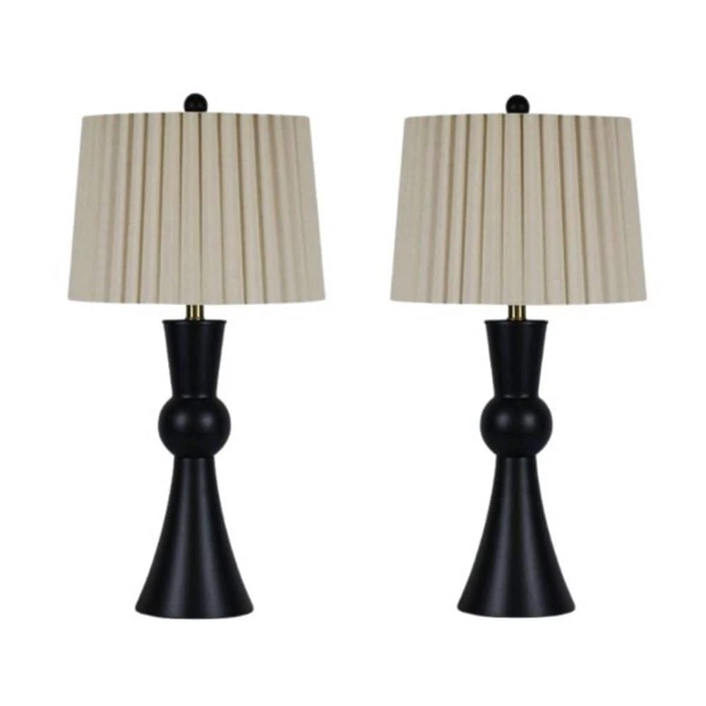 Pair Of 27 In. Black Metal Column Table Lamps With Designer Mini-Fluted Shades 3 Pair Of 27 In. Black Metal Column Table Lamps With Designer Mini-Fluted Shades