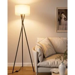 66 In. Black Tripod Floor Lamp For Living Room With Fabric Shade, Vintage Standing Lamps With E26 Bulb Included