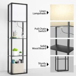 64 In. Black Dimmable Modern Standard Plus Floor Lamps With Shelves For Living Room Bedroom Office -Lamp Parts black floor lamps hd400kcjdhs 1f 1000