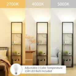 64 In. Black Dimmable Modern Standard Plus Floor Lamps With Shelves For Living Room Bedroom Office -Lamp Parts black floor lamps hd400kcjdhs 4f 1000