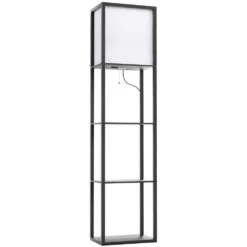 64 In. Black Dimmable Modern Standard Plus Floor Lamps With Shelves For Living Room Bedroom Office