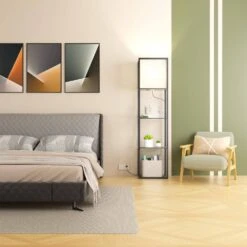 64 In. Black Dimmable Modern Standard Plus Floor Lamps With Shelves For Living Room Bedroom Office -Lamp Parts black floor lamps hd400kcjdhs fa 1000