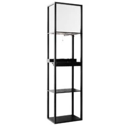 64 In. Standard Plus Floor Lamps With Shelves, Wireless Charging, USB Ports, AC Outlets, Drawer With Linen Shade