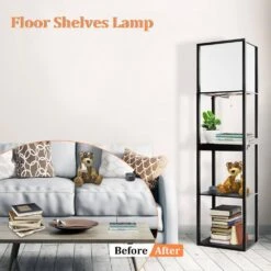 64 In. Standard Plus Floor Lamps With Shelves, Wireless Charging, USB Ports, AC Outlets, Drawer With Linen Shade -Lamp Parts black floor lamps hd400kwxccjd hs fa 1000