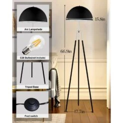 67 In. Black Tripod Floor Lamp For Living Room With Arc Lamp Shade, Vintage Standing Lamps With E26 Bulb Included -Lamp Parts black floor lamps lfll 68 b 4f 1000