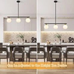 40 -Watt 3 Light Black/Gold Linear Glass Globe Pendant Light With Milk White Glass Shade,No Bulbs Included -Lamp Parts black gold adsensty pendant lights hd5 3 b g d7027 40 1000