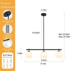 40 -Watt 3 Light Black/Gold Linear Glass Globe Pendant Light With Milk White Glass Shade,No Bulbs Included -Lamp Parts black gold adsensty pendant lights hd5 3 b g d7027 66 1000