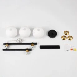 40 -Watt 3 Light Black/Gold Linear Glass Globe Pendant Light With Milk White Glass Shade,No Bulbs Included -Lamp Parts black gold adsensty pendant lights hd5 3 b g d7027 77 1000