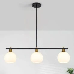 40 -Watt 3 Light Black/Gold Linear Glass Globe Pendant Light With Milk White Glass Shade,No Bulbs Included -Lamp Parts black gold adsensty pendant lights hd5 3 b g d7027 a0 1000