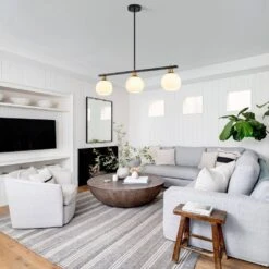 40 -Watt 3 Light Black/Gold Linear Glass Globe Pendant Light With Milk White Glass Shade,No Bulbs Included -Lamp Parts black gold adsensty pendant lights hd5 3 b g d7027 c3 1000