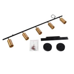 3.61 Ft. 5-Light Matte Black Gold Standard Track Lighting Kit With Adjustable Heads -Lamp Parts black gold y insp track lighting kits ptr 1002761 76 1000