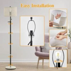 Floor Lamps 64in Black Modern 1 Bulb, Adjustable Height Standard Floor Lamp For Living Room With Fabric Drum Shade -Lamp Parts black gtclighting floor lamps w 1fl 033a 77 1000