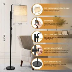 67.5 In. Black Adjustable Height Standard Standing Lamps With 350° Rotate Beige Lampshade Floor Lamps For Corner Bedroom -Lamp Parts black gtclighting floor lamps w 1fl 8001a 31 1000