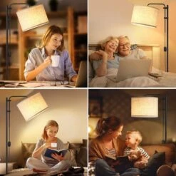 67.5 In. Black Adjustable Height Standard Standing Lamps With 350° Rotate Beige Lampshade Floor Lamps For Corner Bedroom -Lamp Parts black gtclighting floor lamps w 1fl 8001a 4f 1000