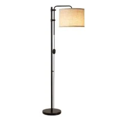 67.5 In. Black Adjustable Height Standard Standing Lamps With 350° Rotate Beige Lampshade Floor Lamps For Corner Bedroom