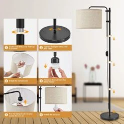 67.5 In. Black Adjustable Height Standard Standing Lamps With 350° Rotate Beige Lampshade Floor Lamps For Corner Bedroom -Lamp Parts black gtclighting floor lamps w 1fl 8001a c3 1000