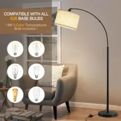 71 Black Arc Floor Lamps, With Adjustable Head, Tall Pole Lamp With Foot Switch, For Living Room, (9W 3 Color Bulb) -Lamp Parts black gtclighting floor lamps w 1fl 86008a 4f 1000