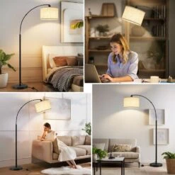 71 Black Arc Floor Lamps, With Adjustable Head, Tall Pole Lamp With Foot Switch, For Living Room, (9W 3 Color Bulb) -Lamp Parts black gtclighting floor lamps w 1fl 86008a 66 1000