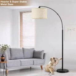 71 Black Arc Floor Lamps, With Adjustable Head, Tall Pole Lamp With Foot Switch, For Living Room, (9W 3 Color Bulb) -Lamp Parts black gtclighting floor lamps w 1fl 86008a 77 1000