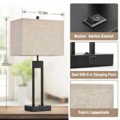 25.5 In. Black Nightstand Table Lamps (Set Of 2), With USB C Plus A, 3 Colors Changeable Living Room Lamps. -Lamp Parts black gtclighting table lamps w 2tl 114a 40 1000