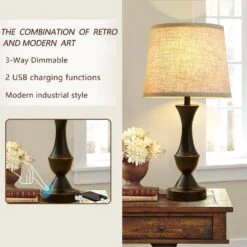 22 In. Black Bedside Touch Table Lamps With USB C Plus A Ports, 3 Way Dimmable For Bedroom, Living Room. -Lamp Parts black gtclighting table lamps w 2tl 73008a 4f 1000