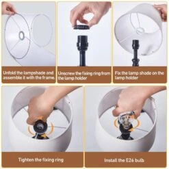 19" Black Touch Bedside Table Lamp, 3 Way Dimmable Nightstand Lamps With Round Fabric Linen Lampshade For Living Room. -Lamp Parts black gtclighting table lamps w 2tl 98008b 44 1000