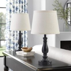 19" Black Touch Bedside Table Lamp, 3 Way Dimmable Nightstand Lamps With Round Fabric Linen Lampshade For Living Room. -Lamp Parts black gtclighting table lamps w 2tl 98008b 4f 1000