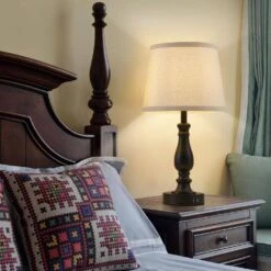 19" Black Touch Bedside Table Lamp, 3 Way Dimmable Nightstand Lamps With Round Fabric Linen Lampshade For Living Room. -Lamp Parts black gtclighting table lamps w 2tl 98008b 76 1000