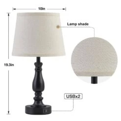 19" Black Touch Bedside Table Lamp, 3 Way Dimmable Nightstand Lamps With Round Fabric Linen Lampshade For Living Room. -Lamp Parts black gtclighting table lamps w 2tl 98008b c3 1000