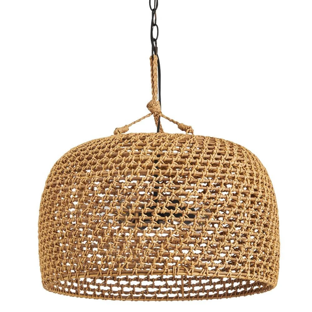 Summerpoint 120-Watt 2-Light Black Shaded Pendant Light With Natural Woven Shade, No Bulbs Included 4 Summerpoint 120-Watt 2-Light Black Shaded Pendant Light With Natural Woven Shade, No Bulbs Included - Image 2