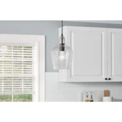 Gillian 1-Light Coal Transitional Dimmable Mini-Pendant Hanging Light With Clear Hammered Glass Shade