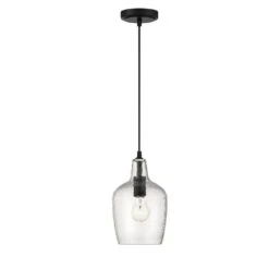 Gillian 1-Light Coal Transitional Dimmable Mini-Pendant Hanging Light With Clear Hammered Glass Shade -Lamp Parts black hampton bay pendant lights 28224 66 1000