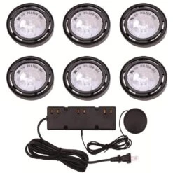 6-Light Xenon Black Under Cabinet Puck Light Kit