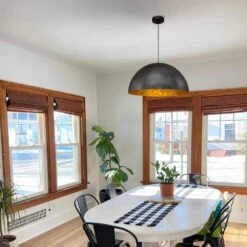 PCover 23 In.Dia Large Lighting 1-Light Black Farmhouse Dome Pendant Light Industrial Gold Leaf Island Ceiling Light -Lamp Parts black huoku pendant lights pd1038421 1f 1000