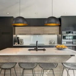 PCover 23 In.Dia Large Lighting 1-Light Black Farmhouse Dome Pendant Light Industrial Gold Leaf Island Ceiling Light -Lamp Parts black huoku pendant lights pd1038421 40 1000