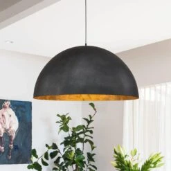PCover 23 In.Dia Large Lighting 1-Light Black Farmhouse Dome Pendant Light Industrial Gold Leaf Island Ceiling Light -Lamp Parts black huoku pendant lights pd1038421 fa 1000