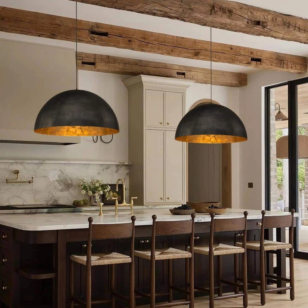 PCover 31.5 In. Oversize Lighting 3-Light Balck Farmhouse Dome Pendant Light Industrial Gold Leaf Island Ceiling Light 4 PCover 31.5 In. Oversize Lighting 3-Light Balck Farmhouse Dome Pendant Light Industrial Gold Leaf Island Ceiling Light - Image 2