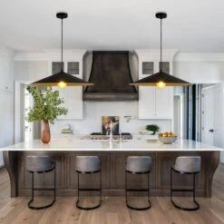 PCover 1-Light 25.6 In.W Black Pendant Light Industrial Kitchen Cone Barn Hanging Light With Gold Foil Accent -Lamp Parts black huoku pendant lights pd1071241 31 1000