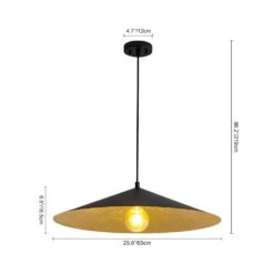 PCover 1-Light 25.6 In.W Black Pendant Light Industrial Kitchen Cone Barn Hanging Light With Gold Foil Accent -Lamp Parts black huoku pendant lights pd1071241 40 1000
