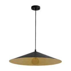 PCover 1-Light 25.6 In.W Black Pendant Light Industrial Kitchen Cone Barn Hanging Light With Gold Foil Accent -Lamp Parts black huoku pendant lights pd1071241 44 1000