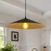 PCover 1-Light 25.6 In.W Black Pendant Light Industrial Kitchen Cone Barn Hanging Light With Gold Foil Accent -Lamp Parts black huoku pendant lights pd1071241 64 1000