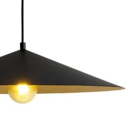PCover 1-Light 25.6 In.W Black Pendant Light Industrial Kitchen Cone Barn Hanging Light With Gold Foil Accent -Lamp Parts black huoku pendant lights pd1071241 fa 1000