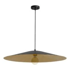 PCover 1-Light 31.5 In.W Black Pendant Light Industrial Kitchen Cone Barn Hanging Light With Gold Foil Accent -Lamp Parts black huoku pendant lights pd1071251 1f 1000