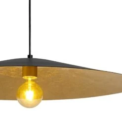PCover 1-Light 31.5 In.W Black Pendant Light Industrial Kitchen Cone Barn Hanging Light With Gold Foil Accent -Lamp Parts black huoku pendant lights pd1071251 44 1000
