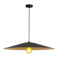 PCover 1-Light 31.5 In.W Black Pendant Light Industrial Kitchen Cone Barn Hanging Light With Gold Foil Accent -Lamp Parts black huoku pendant lights pd1071251 4f 1000
